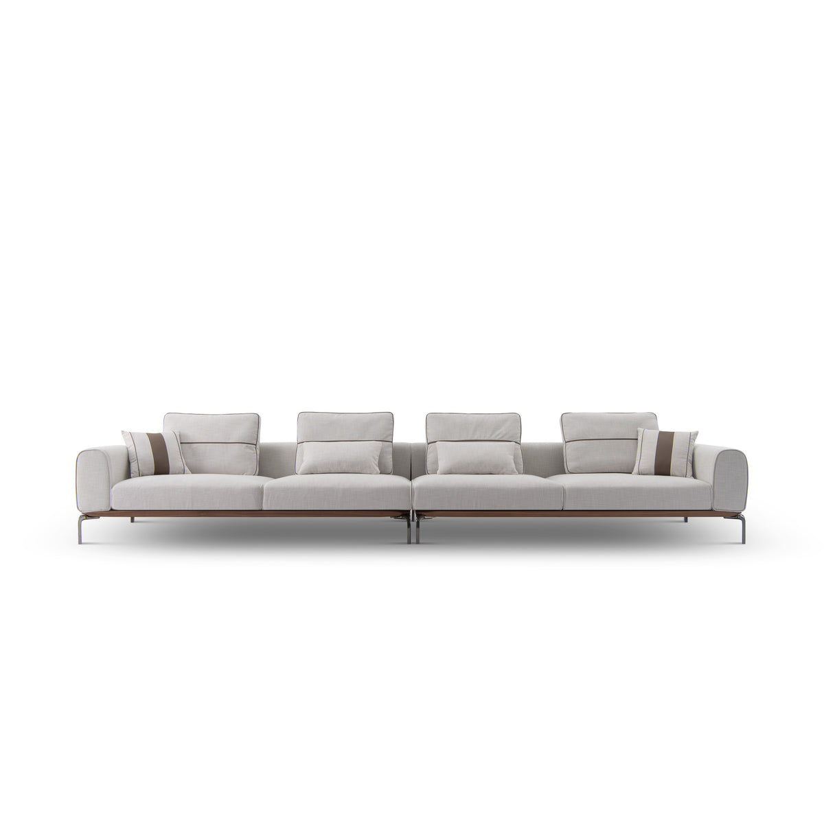 Modern Luxury 4-Seater Sofa in Light Gray with Walnut Wood Base