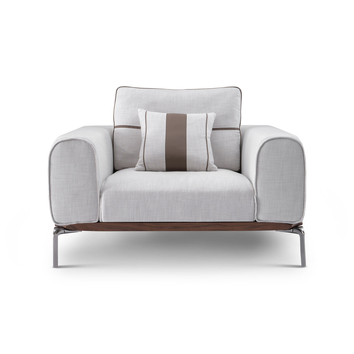 Modern Luxury Sofa Chair in Light Gray with Walnut Wood Base