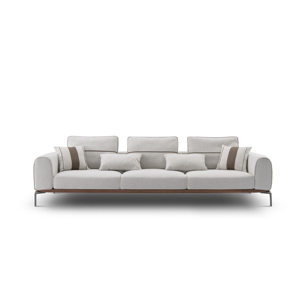 Modern Luxury 3-Seater Sofa in Light Gray with Walnut Wood Base