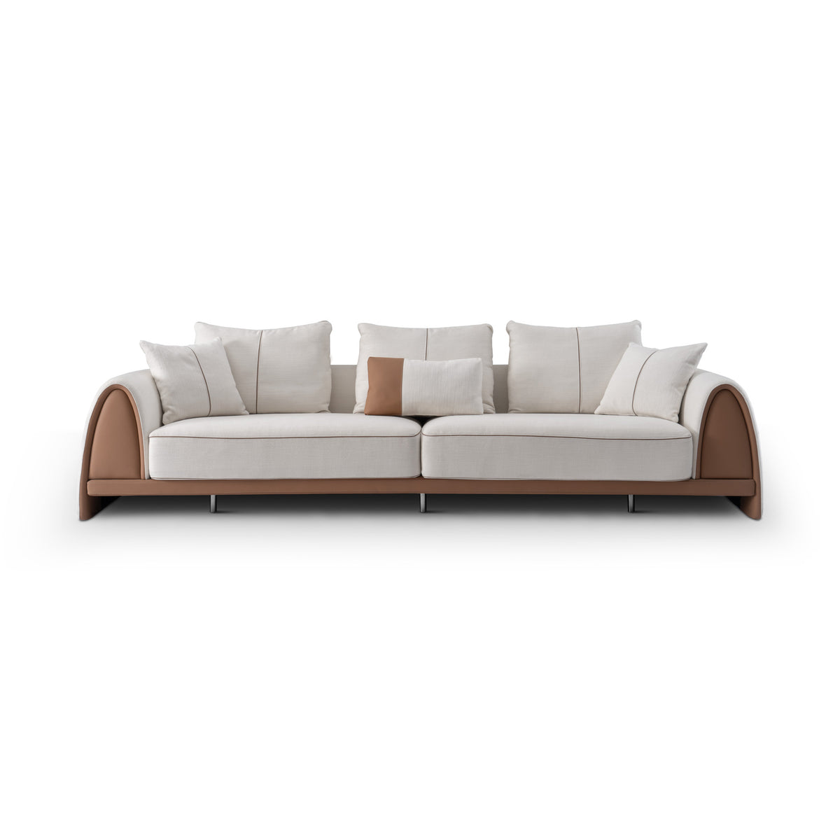 Luxe Four-Seater Sofa with Cream Cushions & Grey Steel