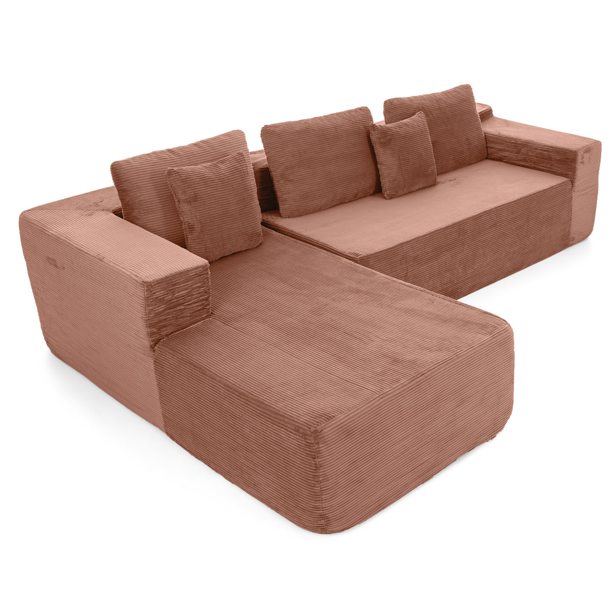 Dimos Giant Lounge Plush Corner Couch 3-Seater Pink - WKVZ09