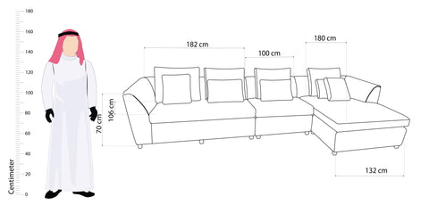 كنب زاوية مع كرسي استرخاء على شكل حرف L، لون بيج - C82