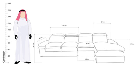 كنب زاوية مع كرسي استرخاء جانبي لون بيج - 2221