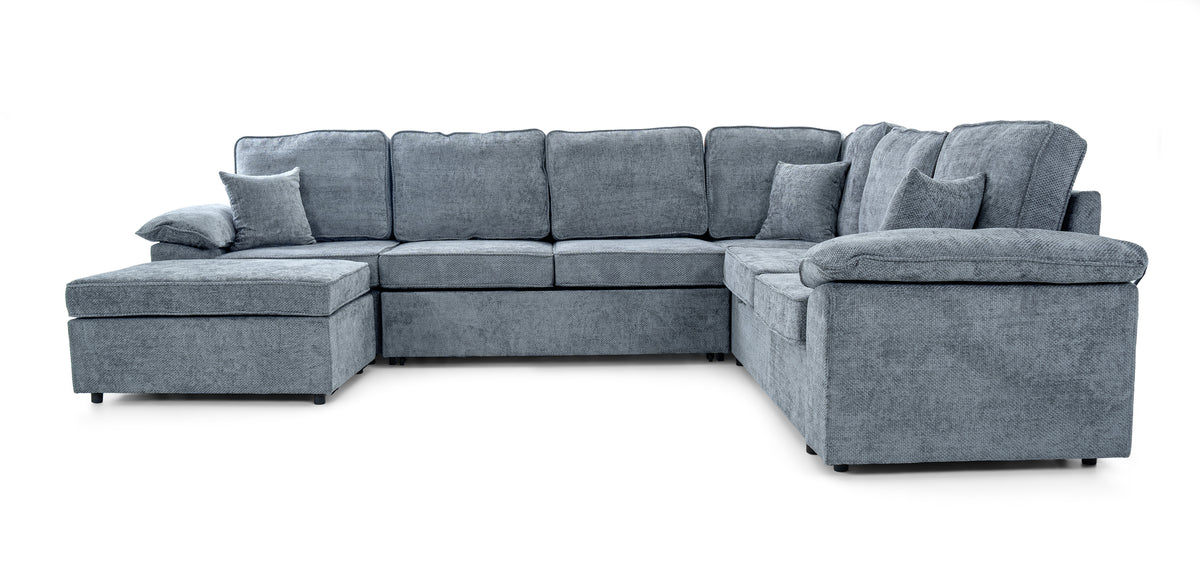 Sectional Sofa Left Chaise W/Manual Blue