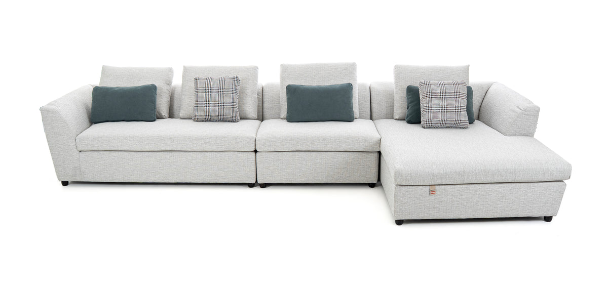 كنب زاوية مع كرسي استرخاء على شكل حرف L، لون بيج - C82