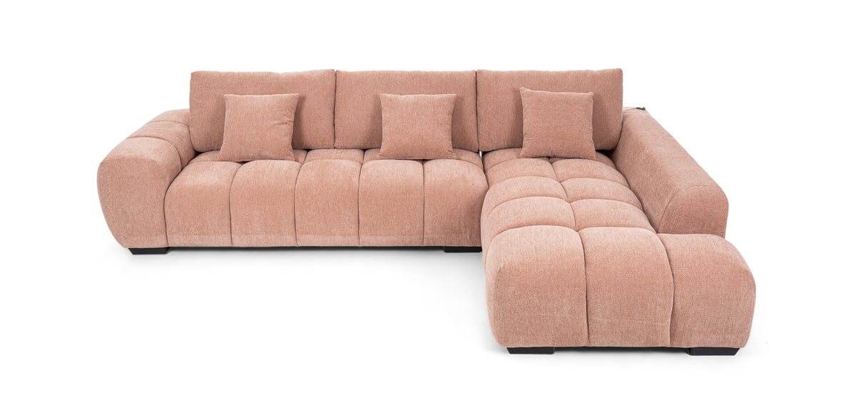 كنب زاوية مع كرسي استرخاء على شكل حرف L لون الوردي - HY-9119